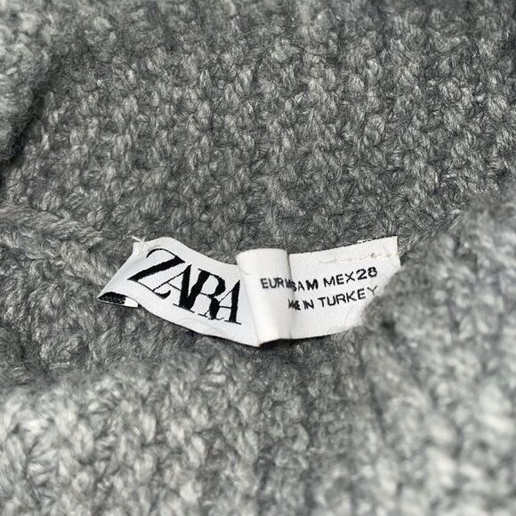 Zara long sleeve chunky cable knit turtle neck fringe grey cropped sweater - Picture 8 of 12